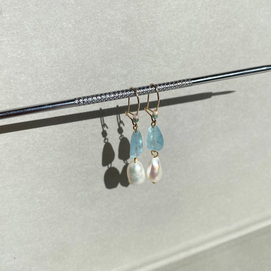 AQUAMARINE & PEARL GOLD